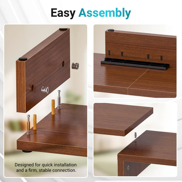 Alt view image 6 of 7 - BONTEC Triple Monitor Stand Riser with Smartphone Holder, Walnut | Adjustable Length & Swivel Angle, Ergonomic Wooden Desktop Organizer for PC Monitor, Laptop, Printer, Large Storage, 53.3 in