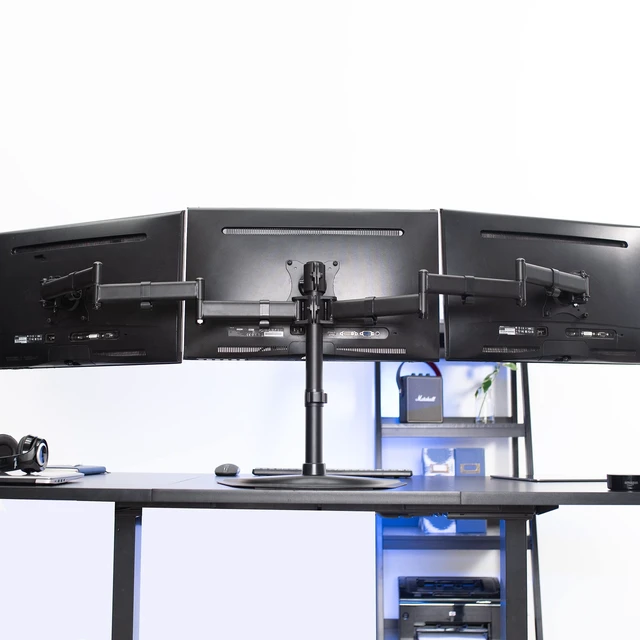 Alt view image 2 of 7 - VIVO Triple Monitor Mount Fully Adjustable Desk Free Stand for 3 LCD Screens up to 24 inches STAND-V003P