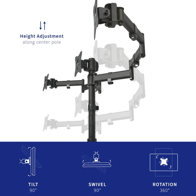 Alt view image 3 of 7 - VIVO Triple Monitor Mount Fully Adjustable Desk Free Stand for 3 LCD Screens up to 24 inches STAND-V003P