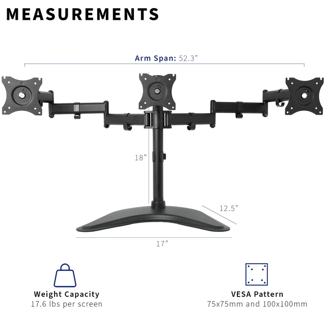 Alt view image 4 of 7 - VIVO Triple Monitor Mount Fully Adjustable Desk Free Stand for 3 LCD Screens up to 24 inches STAND-V003P