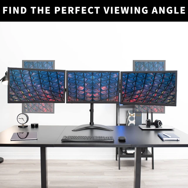 Alt view image 5 of 7 - VIVO Triple Monitor Mount Fully Adjustable Desk Free Stand for 3 LCD Screens up to 24 inches STAND-V003P