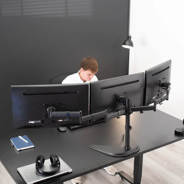 Alt view image 7 of 7 - VIVO Triple Monitor Mount Fully Adjustable Desk Free Stand for 3 LCD Screens up to 24 inches STAND-V003P