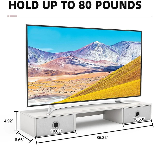 Alt view image 7 of 7 - YAOHUOO Dual Monitor Stand with LED Light 2 Drawers, Computer Monitor Riser for 2 Monitors, Large Desktop Organzier with Storage for PC/Laptop/Computer/TV Screen/Printer