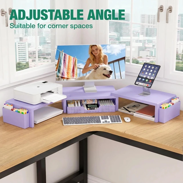 Alt view image 6 of 7 - OPNICE Desk Organizer and Accessories, Computer Monitor Stand Riser with Drawer and 2 Pen Holders, Laptop Stand, Office Desk Accessories for Office Supplies, Purple