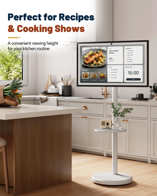 Alt view image 4 of 7 - Floor Stand for Echo Show 21/15, Mobile Monitors Stand Up to 35 inch &33lbs | Universal Rolling Stand for Smart Displays,Storage Shelf, Stable Base with Hidden Wheels,Height Adjustable