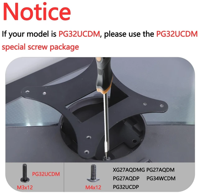 Alt view image 5 of 7 - PG32UCDM VESA Adapter Compatible with ASUS ROG Strix, Swift Serie Monitor | Fits XG27AQDMG,PG27AQDM,PG27AQDP,PG32UCDP,PG32UCDM,PG34WCDM)75x75 to 100x100 Wall Mount