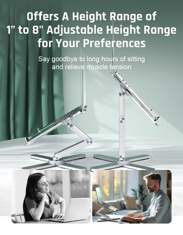 Alt view image 3 of 7 - EfficFold N86 Laptop Stand for Desk, 360° Rotating Adjustable Laptop Stand | Model-X 4.0 Dual Retaining Baffles, Foldable Portable Ergonomic Aluminum Stand for MacBook, Laptops & Tablets Up to 17"
