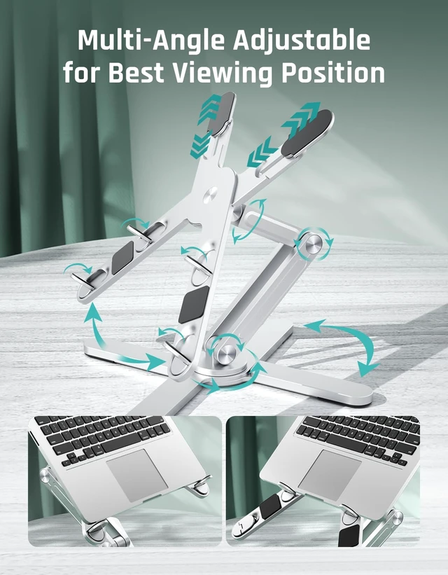 Alt view image 2 of 7 - EfficFold N86 Laptop Stand for Desk, 360° Rotating Adjustable Laptop Stand | Model-X 4.0 Dual Retaining Baffles, Foldable Portable Ergonomic Aluminum Stand for MacBook, Laptops & Tablets Up to 17"