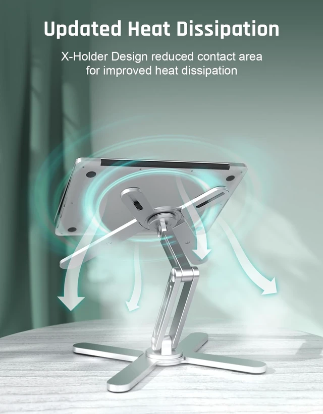 Alt view image 5 of 7 - EfficFold N86 Laptop Stand for Desk, 360° Rotating Adjustable Laptop Stand | Model-X 4.0 Dual Retaining Baffles, Foldable Portable Ergonomic Aluminum Stand for MacBook, Laptops & Tablets Up to 17"