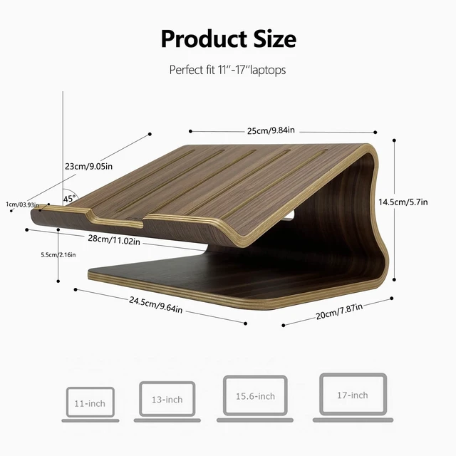 Alt view image 3 of 6 - Wooden Laptop Stand,Laptop Holder Stand,Laptop Stand Wooden,Wood Laptop Stand for Desk,Compatible with Most Laptops Heat Dissipation Shelf(Walnut)