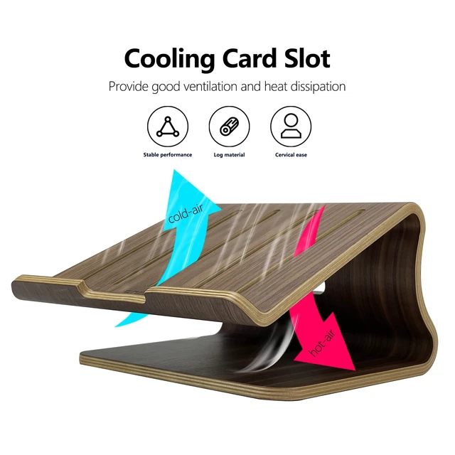 Alt view image 5 of 6 - Wooden Laptop Stand,Laptop Holder Stand,Laptop Stand Wooden,Wood Laptop Stand for Desk,Compatible with Most Laptops Heat Dissipation Shelf(Walnut)