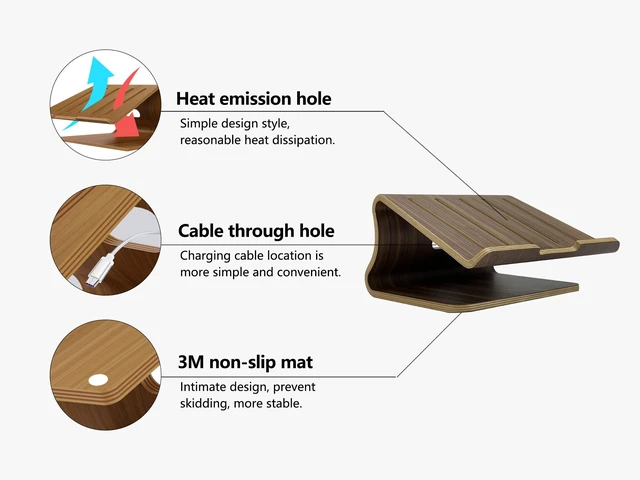 Alt view image 2 of 6 - Wooden Laptop Stand,Laptop Holder Stand,Laptop Stand Wooden,Wood Laptop Stand for Desk,Compatible with Most Laptops Heat Dissipation Shelf(Walnut)