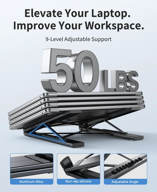 Alt view image 6 of 7 - Mukiya Portable Laptop Stand with Docking Station, 8-in-1 USB-C Hub | 4K@60Hz HDMI, 90W PD Charge, USB A&C 3.0 5Gbps Data Ports, 9-Level Adjust, SD/TF Reader, Foldable design, Travel-Friendly