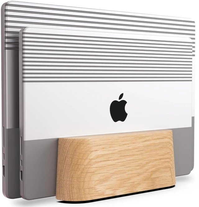 Main image of COREMINDED Adjustable Dual Vertical Laptop Stand for Desk, Wooden Laptop Holder, MacBook Pro Stand, Wood Mac Air Dock