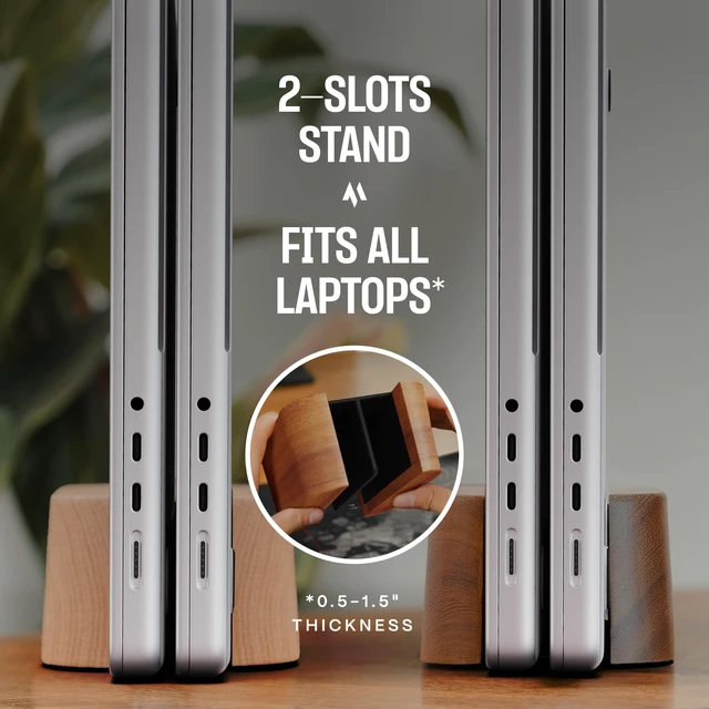 Alt view image 2 of 6 - COREMINDED Adjustable Dual Vertical Laptop Stand for Desk, Wooden Laptop Holder, MacBook Pro Stand, Wood Mac Air Dock