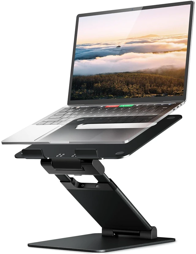 Main image of Nulaxy Pull-Out Height Adjustable Laptop Stand for Desk, 22 LB Support | Full Aluminum Standing Desk Holder, Vented Panel, Dual Foldable Design, Compatible with 10-17 Inch Laptops, Office Essentials