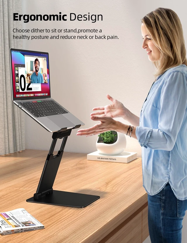 Alt view image 2 of 7 - Nulaxy Pull-Out Height Adjustable Laptop Stand for Desk, 22 LB Support | Full Aluminum Standing Desk Holder, Vented Panel, Dual Foldable Design, Compatible with 10-17 Inch Laptops, Office Essentials