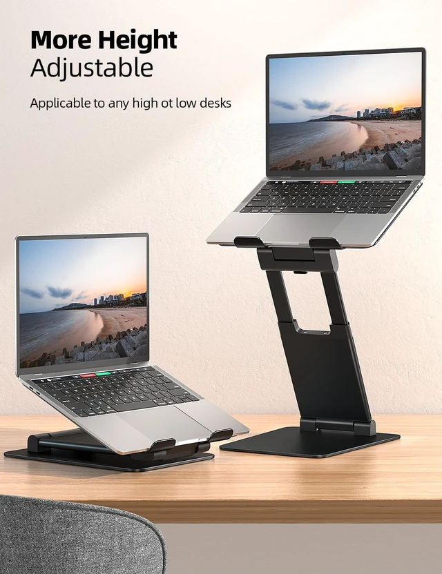 Alt view image 3 of 7 - Nulaxy Pull-Out Height Adjustable Laptop Stand for Desk, 22 LB Support | Full Aluminum Standing Desk Holder, Vented Panel, Dual Foldable Design, Compatible with 10-17 Inch Laptops, Office Essentials