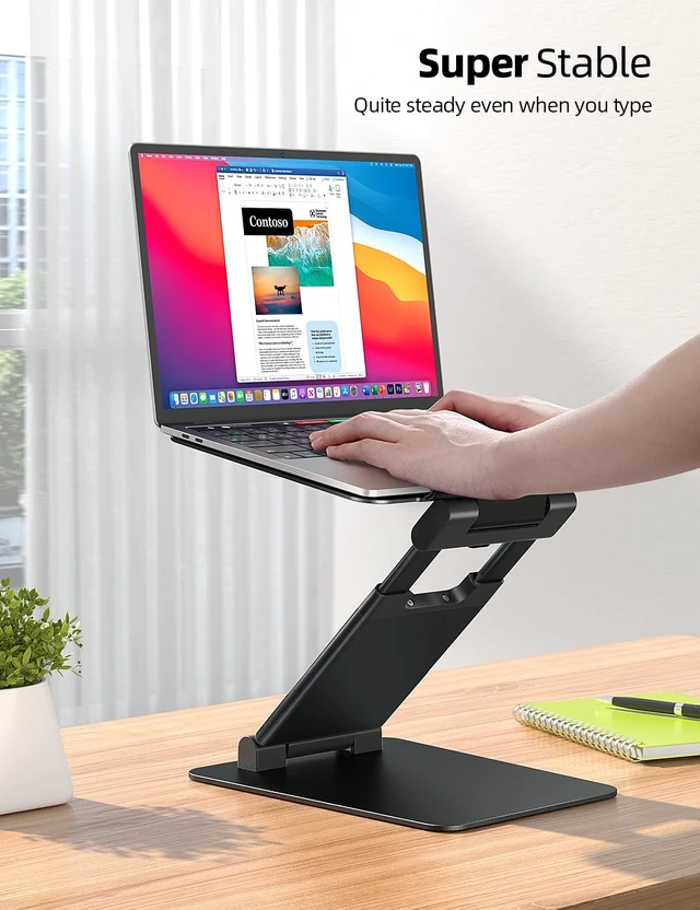 Alt view image 4 of 7 - Nulaxy Pull-Out Height Adjustable Laptop Stand for Desk, 22 LB Support | Full Aluminum Standing Desk Holder, Vented Panel, Dual Foldable Design, Compatible with 10-17 Inch Laptops, Office Essentials