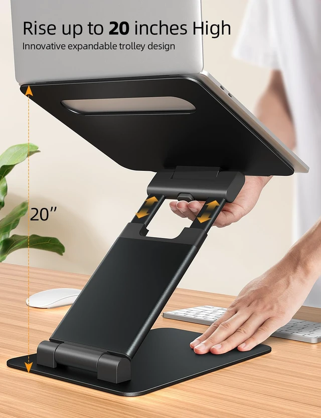 Alt view image 5 of 7 - Nulaxy Pull-Out Height Adjustable Laptop Stand for Desk, 22 LB Support | Full Aluminum Standing Desk Holder, Vented Panel, Dual Foldable Design, Compatible with 10-17 Inch Laptops, Office Essentials