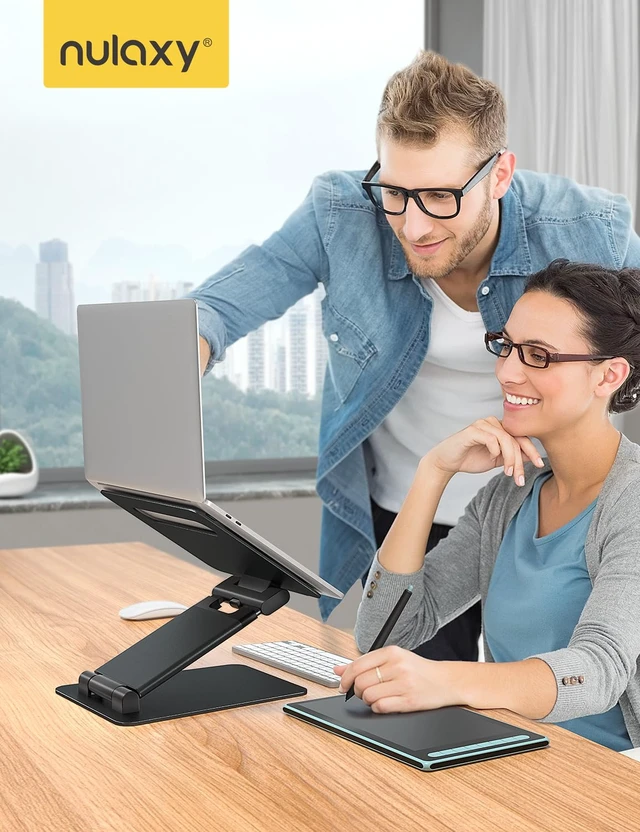 Alt view image 7 of 7 - Nulaxy Pull-Out Height Adjustable Laptop Stand for Desk, 22 LB Support | Full Aluminum Standing Desk Holder, Vented Panel, Dual Foldable Design, Compatible with 10-17 Inch Laptops, Office Essentials