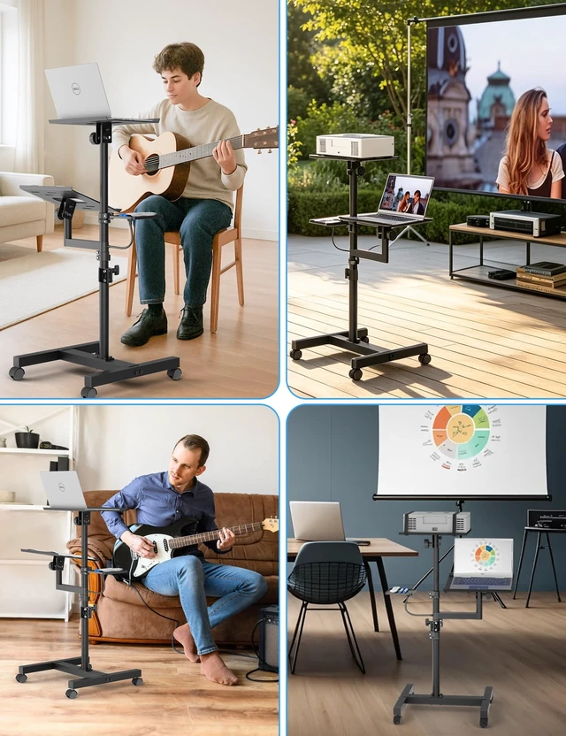 Alt view image 7 of 7 - ORWOD Projector Stand, 2-Shelf Laptop Tripod Stand with Adjustable Height | Max 47" Height Adjustable Laptop Cart on Wheels, Projector Floor Stand with Ventilated Tray for Podium, Meeting