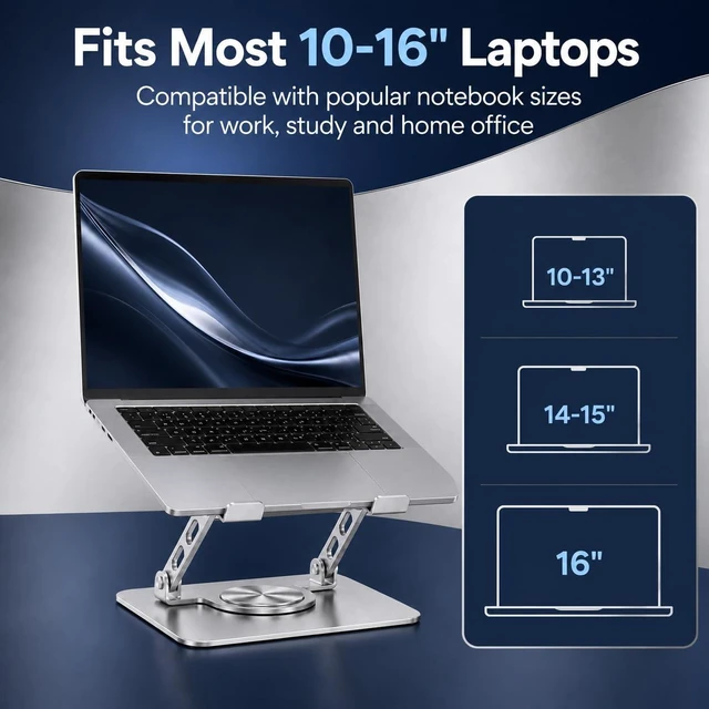 Alt view image 3 of 7 - Spjyzeng Laptop Stand with 360° Rotating Heavy Base, Foldable Adjustable | Heavy Duty Weighted Base, Premium Aluminum Alloy, 360° Rotation, Multi-Angle Adjustment, for Laptop & Tablet