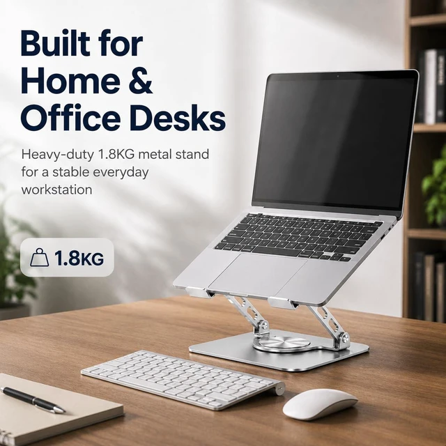 Alt view image 4 of 7 - Spjyzeng Laptop Stand with 360° Rotating Heavy Base, Foldable Adjustable | Heavy Duty Weighted Base, Premium Aluminum Alloy, 360° Rotation, Multi-Angle Adjustment, for Laptop & Tablet