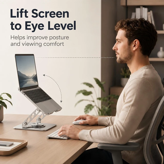 Alt view image 2 of 7 - Spjyzeng Laptop Stand with 360° Rotating Heavy Base, Foldable Adjustable | Heavy Duty Weighted Base, Premium Aluminum Alloy, 360° Rotation, Multi-Angle Adjustment, for Laptop & Tablet