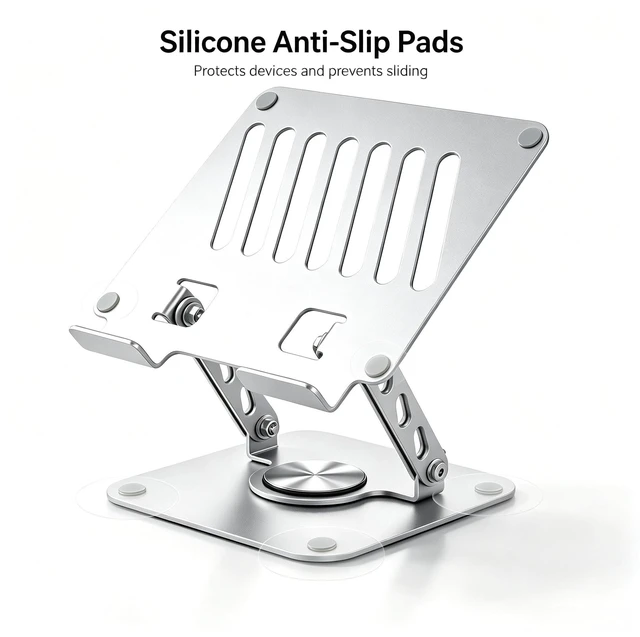 Alt view image 6 of 7 - Spjyzeng Laptop Stand with 360° Rotating Heavy Base, Foldable Adjustable | Heavy Duty Weighted Base, Premium Aluminum Alloy, 360° Rotation, Multi-Angle Adjustment, for Laptop & Tablet