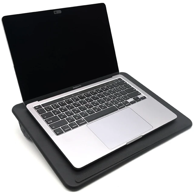 Main image of ergomi Lap Desk with Soft Cushion and Wrist Rest Portable Laptop Desk for Bed, Couch & Home Office, PU Surface Tray with Handle for 15.6 inch Laptop (Medium, Black)