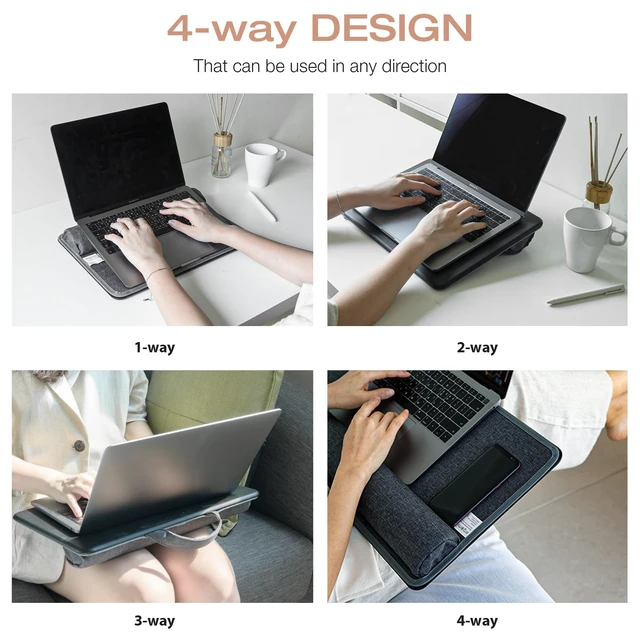 Alt view image 2 of 7 - ergomi Lap Desk with Soft Cushion and Wrist Rest Portable Laptop Desk for Bed, Couch & Home Office, PU Surface Tray with Handle for 15.6 inch Laptop (Medium, Black)