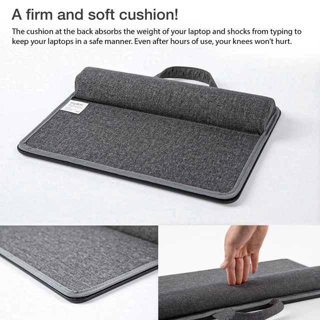 Alt view image 3 of 7 - ergomi Lap Desk with Soft Cushion and Wrist Rest Portable Laptop Desk for Bed, Couch & Home Office, PU Surface Tray with Handle for 15.6 inch Laptop (Medium, Black)