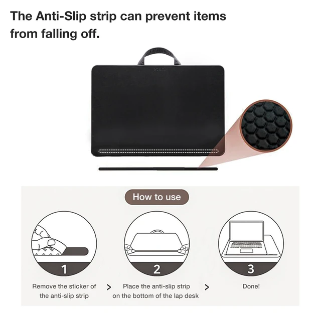 Alt view image 7 of 7 - ergomi Lap Desk with Soft Cushion and Wrist Rest Portable Laptop Desk for Bed, Couch & Home Office, PU Surface Tray with Handle for 15.6 inch Laptop (Medium, Black)