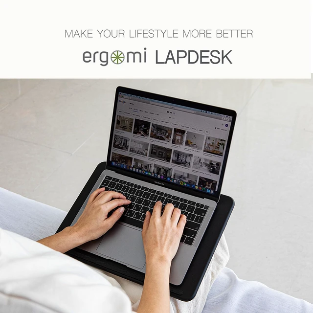 Alt view image 6 of 7 - ergomi Lap Desk with Soft Cushion and Wrist Rest Portable Laptop Desk for Bed, Couch & Home Office, PU Surface Tray with Handle for 15.6 inch Laptop (Medium, Black)