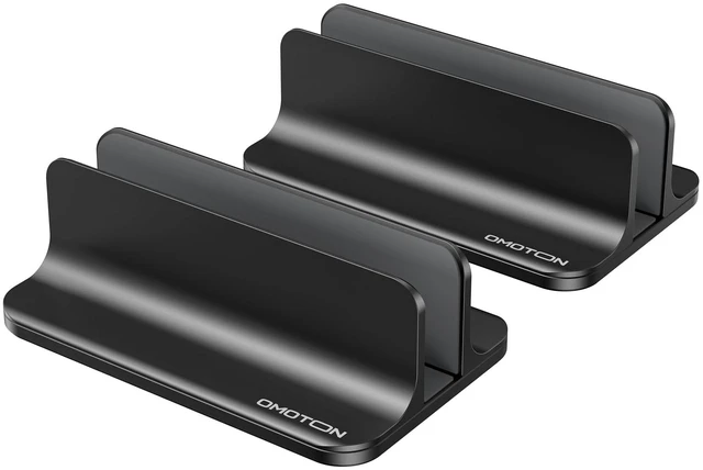 Main image of OMOTON Vertical Laptop Stand, Adjustable Dock for MacBook, Black & Black | 2Pcs, Aluminum Stand, Fits Chromebook & Gaming Laptops up to 17.3 in, Office Desk Organization, Space-Saving