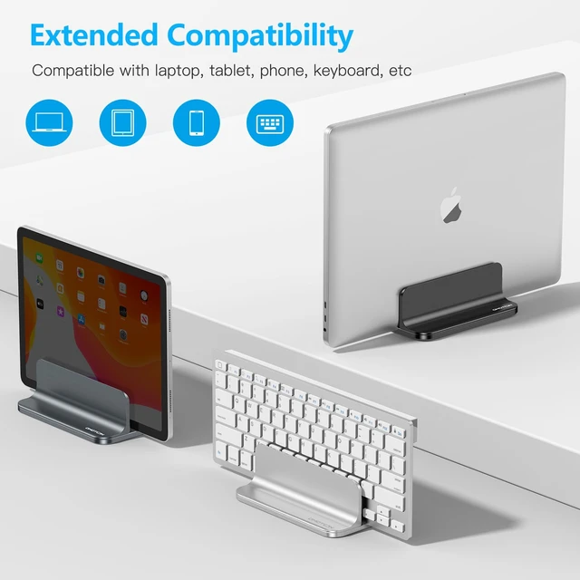 Alt view image 5 of 7 - OMOTON Vertical Laptop Stand, Adjustable Dock for MacBook, Black & Black | 2Pcs, Aluminum Stand, Fits Chromebook & Gaming Laptops up to 17.3 in, Office Desk Organization, Space-Saving