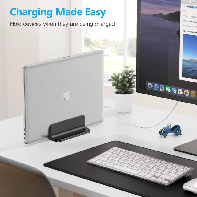 Alt view image 7 of 7 - OMOTON Vertical Laptop Stand, Adjustable Dock for MacBook, Black & Black | 2Pcs, Aluminum Stand, Fits Chromebook & Gaming Laptops up to 17.3 in, Office Desk Organization, Space-Saving
