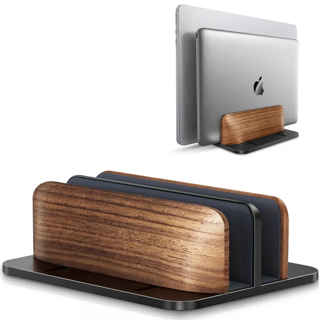 Main image of LOXP Vertical Laptop Stand, Dual Slot Wooden + Aluminum Laptop Holder | Desktop Adjustable MacBook Stand, Adjustable Base, for MacBook Pro/Air, (up to 17.3-inch All laptops)