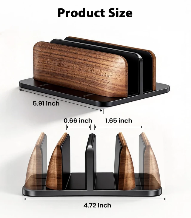 Alt view image 7 of 7 - LOXP Vertical Laptop Stand, Dual Slot Wooden + Aluminum Laptop Holder | Desktop Adjustable MacBook Stand, Adjustable Base, for MacBook Pro/Air, (up to 17.3-inch All laptops)