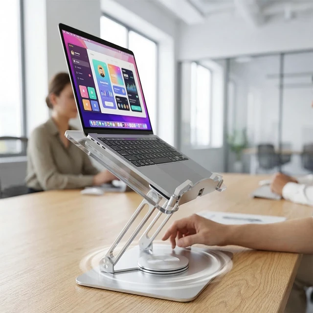 Alt view image 6 of 7 - Adjustable Acrylic Laptop Stand for Desk, Ergonomic Aluminum Laptop Riser, Computer Stand for Laptop, Book Holder, for iPad, Tablets, Compatible with MacBook,Sturdy Foldable Design with Swivel Base.