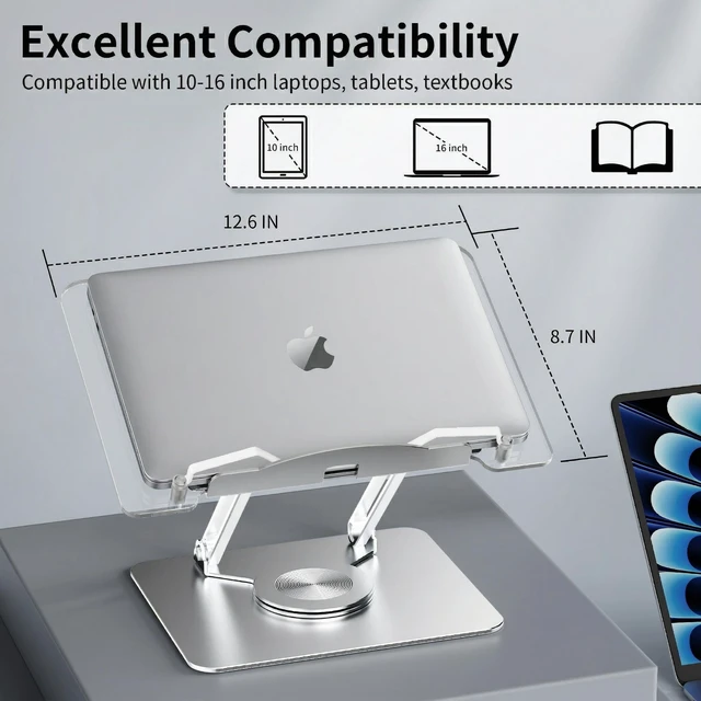 Alt view image 7 of 7 - Adjustable Acrylic Laptop Stand for Desk, Ergonomic Aluminum Laptop Riser, Computer Stand for Laptop, Book Holder, for iPad, Tablets, Compatible with MacBook,Sturdy Foldable Design with Swivel Base.