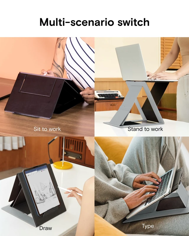 Alt view image 2 of 7 - MOFT Folding Laptop Stand Lap Desk, Portable & Mini Computer Stand Laptop Desk for Travel and Home Office, Ergonomic Design with Adjustable Viewing Angles, Lightweight Computer Cooling Riser, Black