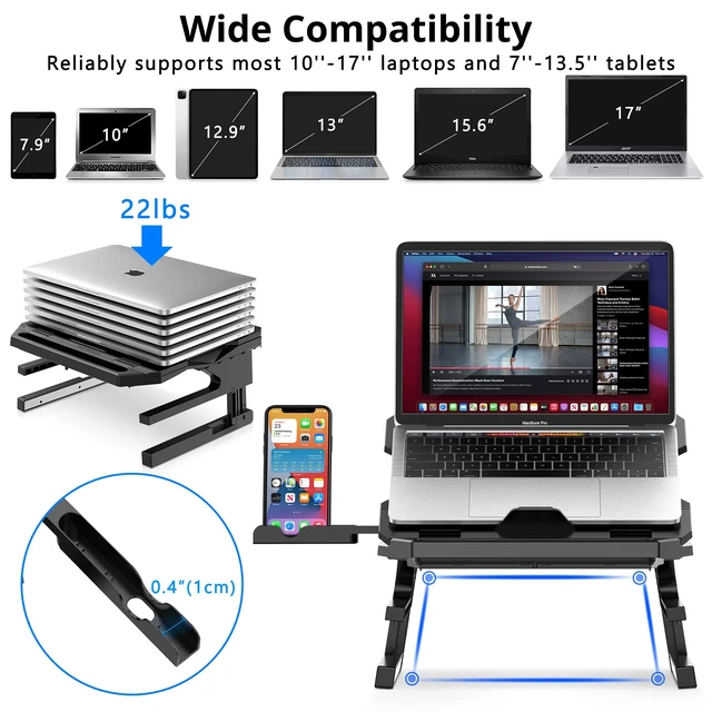 Alt view image 2 of 7 - AboveTEK Laptop Stand, 20 Angles Two-Layer Height Adjustable Laptop Stands, Portable Laptop Riser with 360 Rotating Base Storage Space & Extra Phone Holders Compatible with 10''-17'' Laptops Black