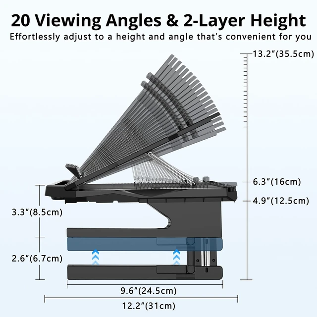 Alt view image 3 of 7 - AboveTEK Laptop Stand, 20 Angles Two-Layer Height Adjustable Laptop Stands, Portable Laptop Riser with 360 Rotating Base Storage Space & Extra Phone Holders Compatible with 10''-17'' Laptops Black