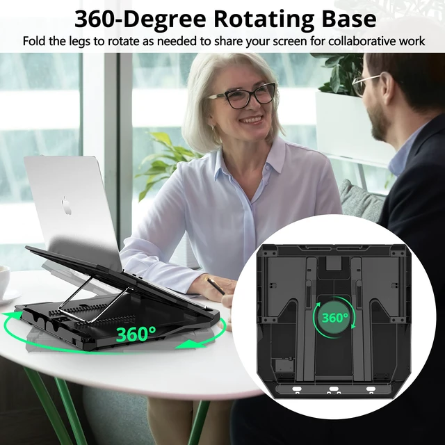 Alt view image 4 of 7 - AboveTEK Laptop Stand, 20 Angles Two-Layer Height Adjustable Laptop Stands, Portable Laptop Riser with 360 Rotating Base Storage Space & Extra Phone Holders Compatible with 10''-17'' Laptops Black