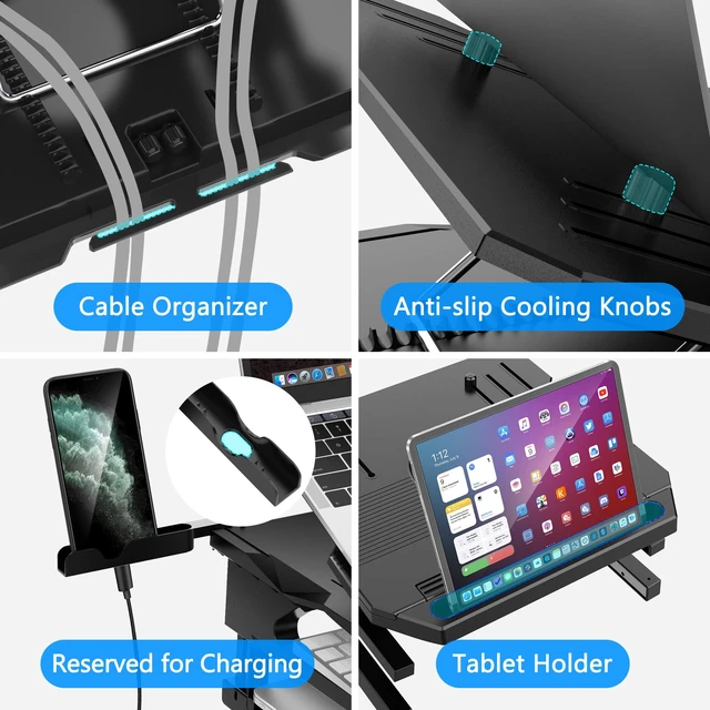 Alt view image 6 of 7 - AboveTEK Laptop Stand, 20 Angles Two-Layer Height Adjustable Laptop Stands, Portable Laptop Riser with 360 Rotating Base Storage Space & Extra Phone Holders Compatible with 10''-17'' Laptops Black