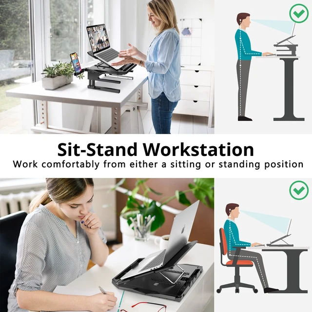 Alt view image 7 of 7 - AboveTEK Laptop Stand, 20 Angles Two-Layer Height Adjustable Laptop Stands, Portable Laptop Riser with 360 Rotating Base Storage Space & Extra Phone Holders Compatible with 10''-17'' Laptops Black