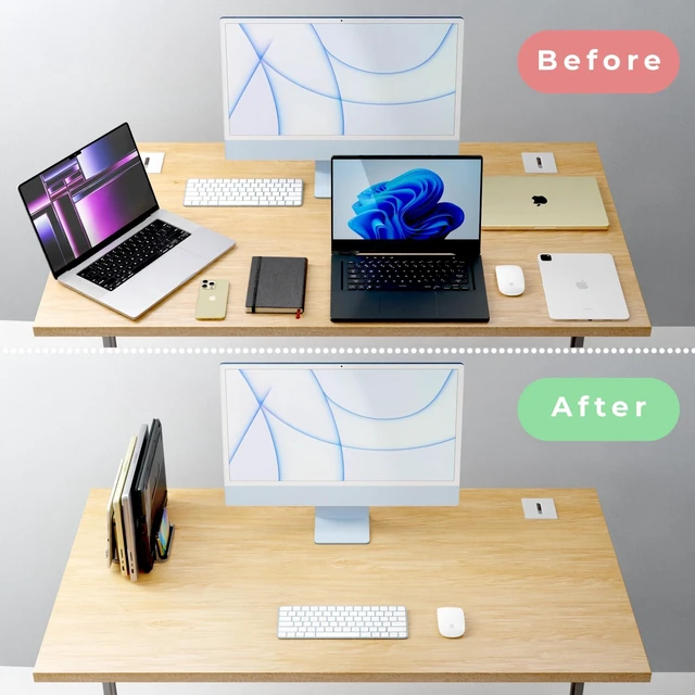 Alt view image 4 of 7 - TEFONIA Vertical Laptop Stand Holder 5 Slots, Aluminum Space-Saving Laptop Holder, Adjustable Size Dock Tabletop Desk Organizer 3 Slot + 2 for Apple MacBook/Surface/PC/Tablet/iPad/iPhone (Space Gray)