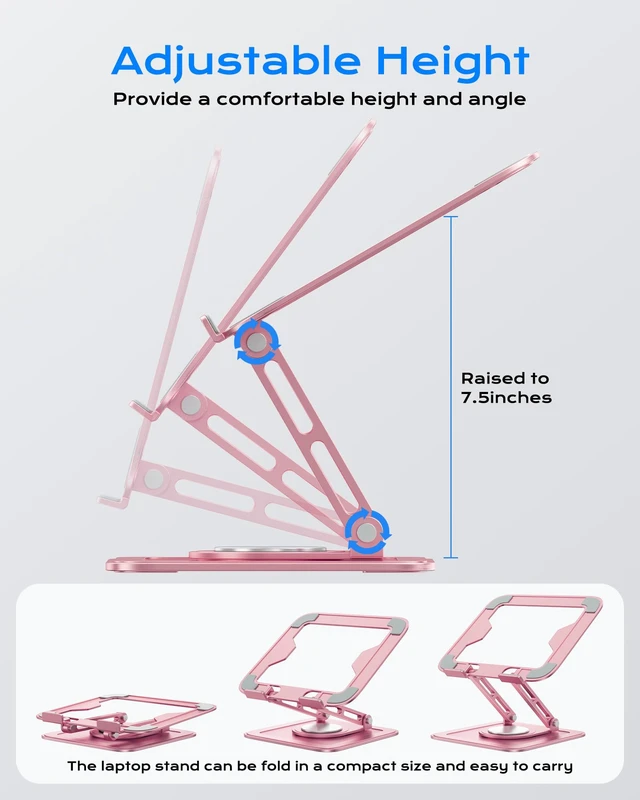Alt view image 3 of 6 - LOXP Adjustable Laptop Stand, Computer Stand with 360 Rotating Base | Ergonomic Laptop Riser Mount for Desk Foldable Protable Computer Desk Fits with MacBook Pro Air
